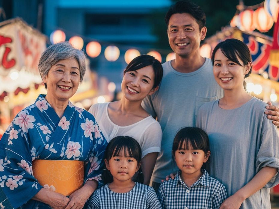 夏祭りを楽しむ家族
